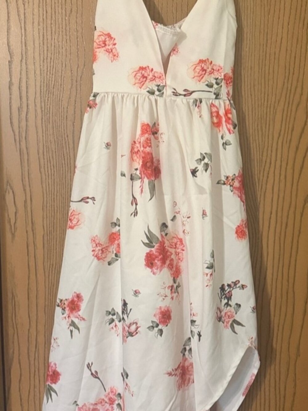 White Floral Maxi Dress with Pink Rose Print